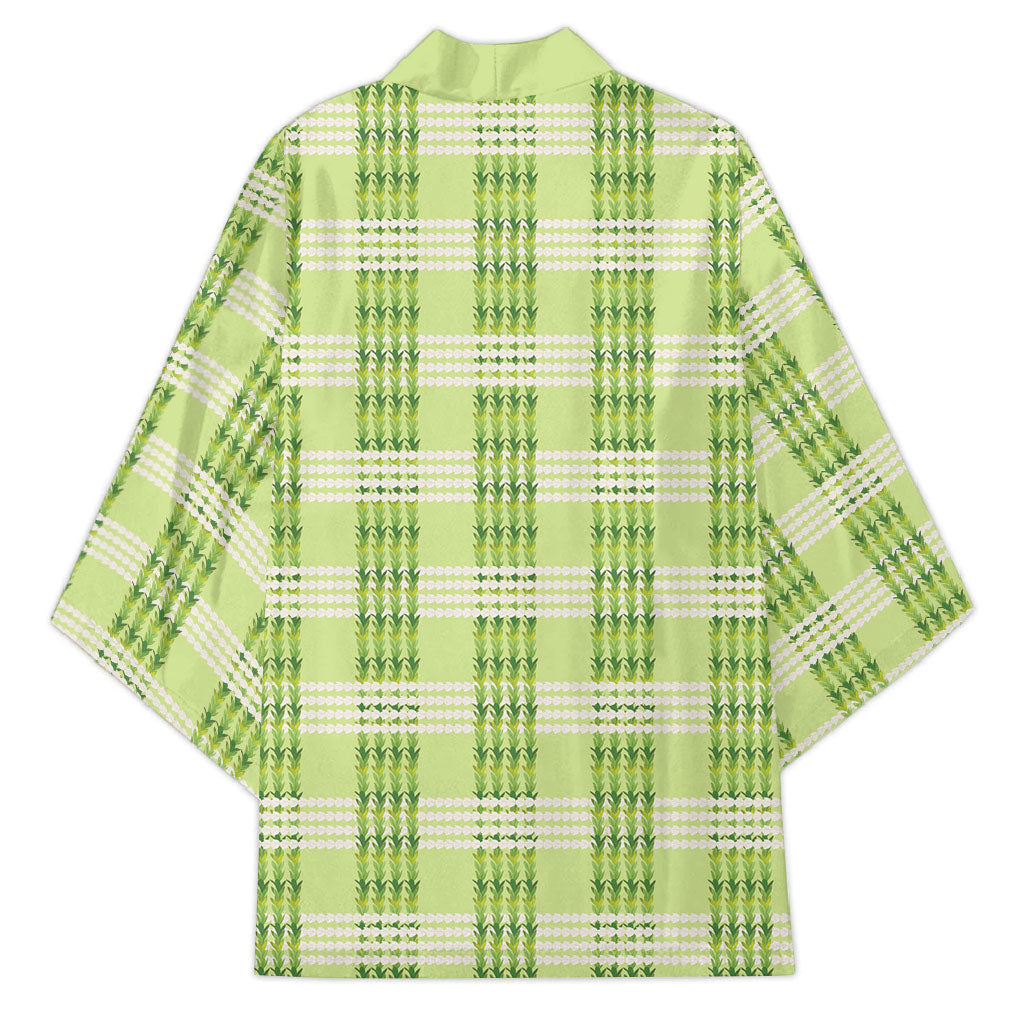 Aloha Hawaii Pakalana Pikake Lei Kimono Palaka Inspired Hawaiian-plaid Pastel Green LT14 - Polynesian Pride