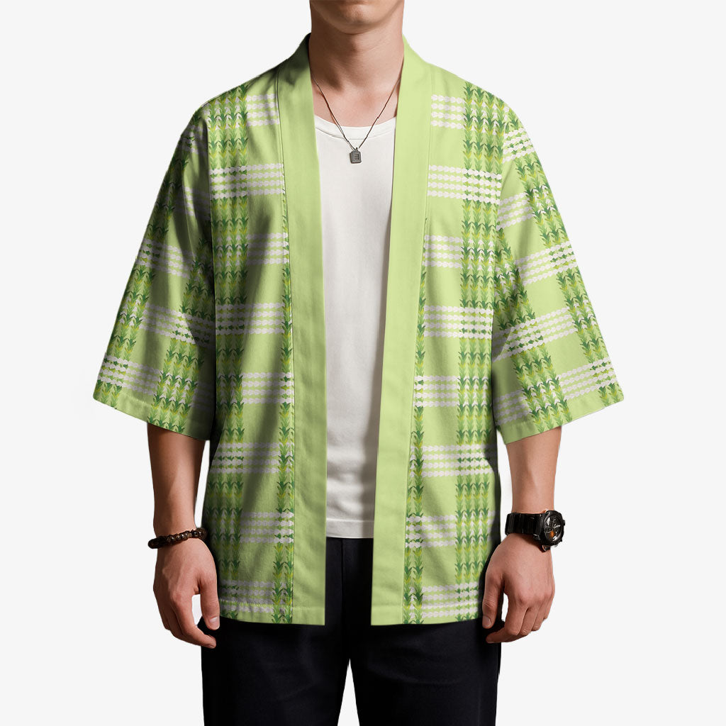 Aloha Hawaii Pakalana Pikake Lei Kimono Palaka Inspired Hawaiian-plaid Pastel Green LT14 - Polynesian Pride
