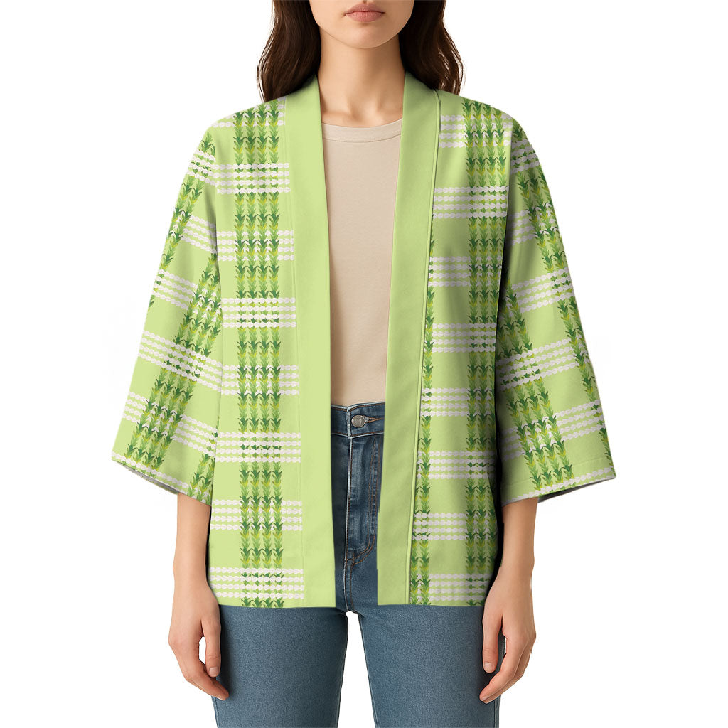 Aloha Hawaii Pakalana Pikake Lei Kimono Palaka Inspired Hawaiian-plaid Pastel Green LT14 - Polynesian Pride