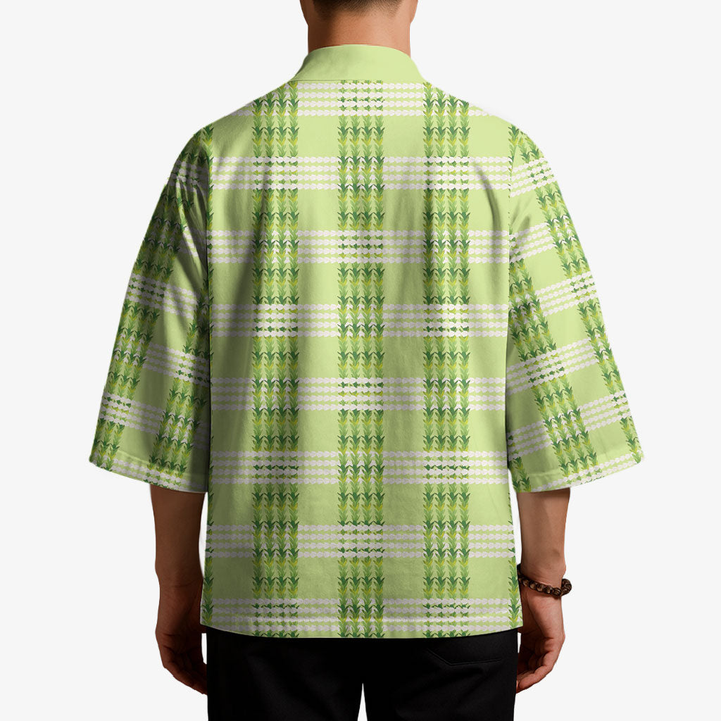 Aloha Hawaii Pakalana Pikake Lei Kimono Palaka Inspired Hawaiian-plaid Pastel Green LT14 - Polynesian Pride