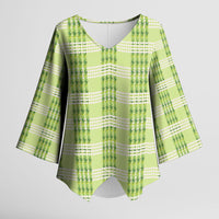 Aloha Hawaii Pakalana Pikake Lei Kimono Sleeve Blouse Palaka Inspired Hawaiian-plaid Pastel Green LT14 Female Green - Polynesian Pride