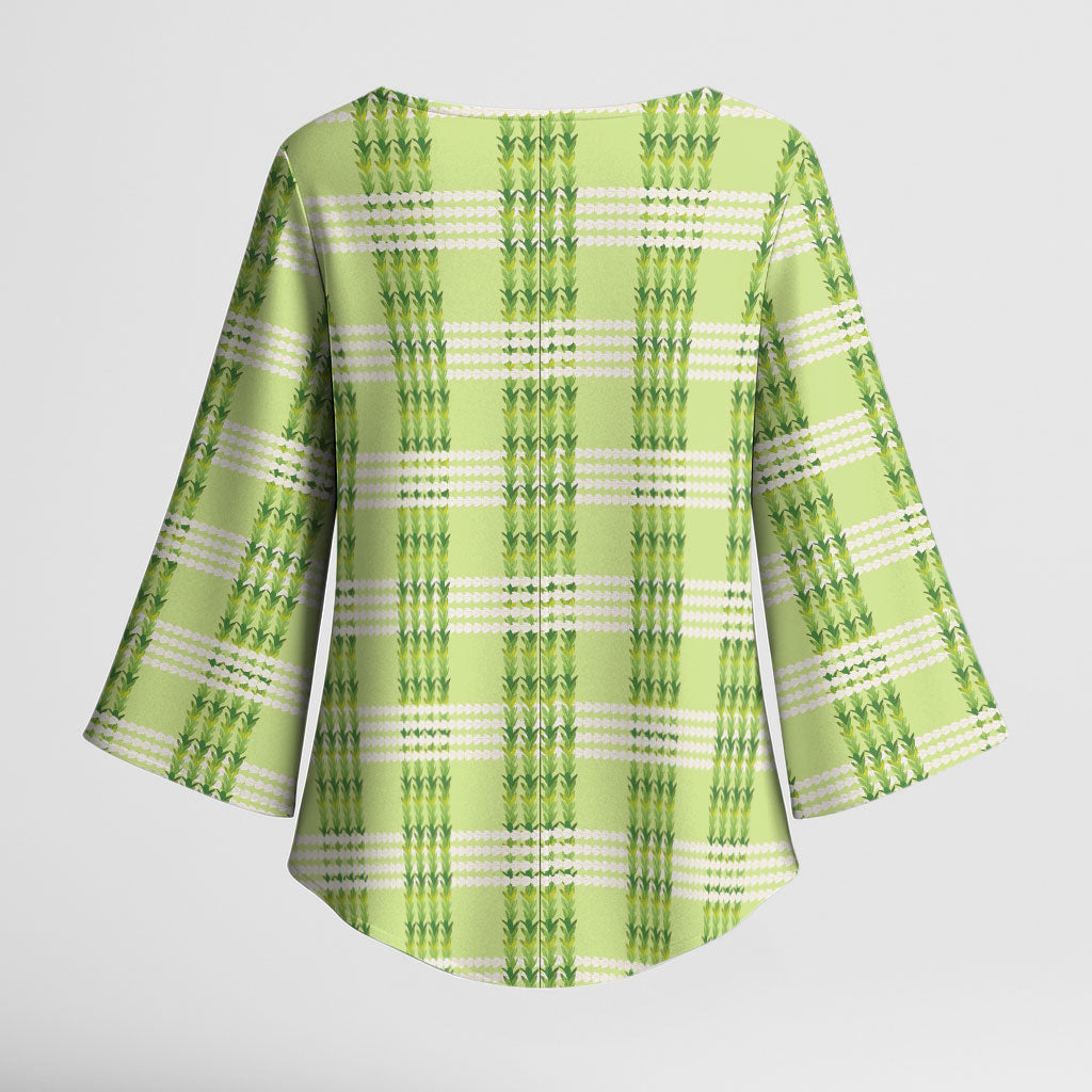Aloha Hawaii Pakalana Pikake Lei Kimono Sleeve Blouse Palaka Inspired Hawaiian-plaid Pastel Green LT14 - Polynesian Pride