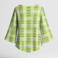 Aloha Hawaii Pakalana Pikake Lei Kimono Sleeve Blouse Palaka Inspired Hawaiian-plaid Pastel Green LT14 - Polynesian Pride