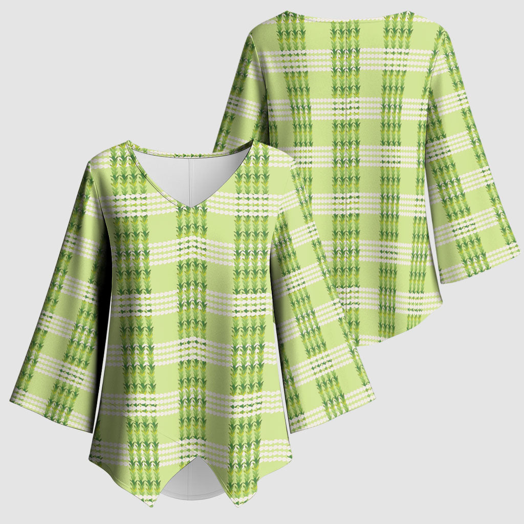 Aloha Hawaii Pakalana Pikake Lei Kimono Sleeve Blouse Palaka Inspired Hawaiian-plaid Pastel Green LT14 - Polynesian Pride