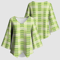 Aloha Hawaii Pakalana Pikake Lei Kimono Sleeve Blouse Palaka Inspired Hawaiian-plaid Pastel Green LT14 - Polynesian Pride