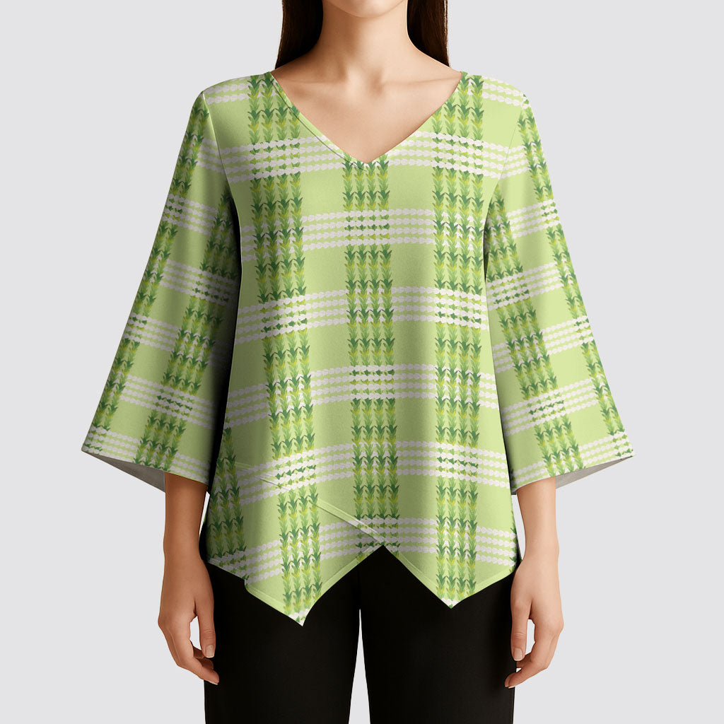 Aloha Hawaii Pakalana Pikake Lei Kimono Sleeve Blouse Palaka Inspired Hawaiian-plaid Pastel Green LT14 - Polynesian Pride