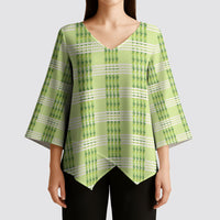 Aloha Hawaii Pakalana Pikake Lei Kimono Sleeve Blouse Palaka Inspired Hawaiian-plaid Pastel Green LT14 - Polynesian Pride