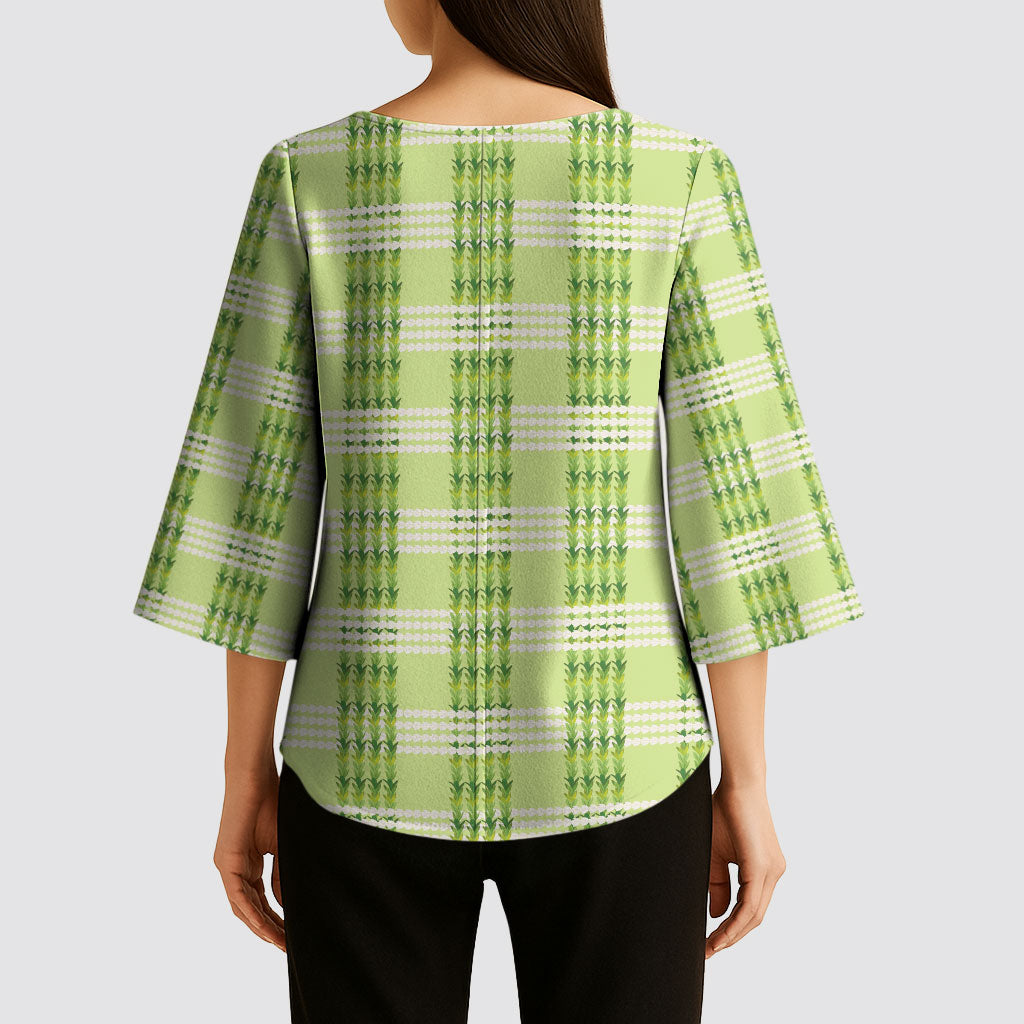 Aloha Hawaii Pakalana Pikake Lei Kimono Sleeve Blouse Palaka Inspired Hawaiian-plaid Pastel Green LT14 - Polynesian Pride