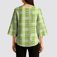 Aloha Hawaii Pakalana Pikake Lei Kimono Sleeve Blouse Palaka Inspired Hawaiian-plaid Pastel Green LT14 - Polynesian Pride