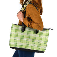 Aloha Hawaii Pakalana Pikake Lei Leather Tote Bag Palaka Inspired Hawaiian-plaid Pastel Green LT14 Green - Polynesian Pride