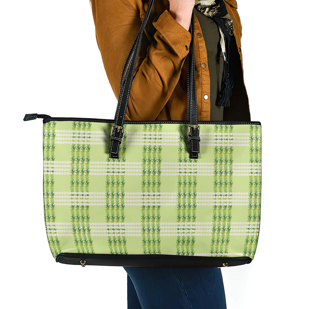 Aloha Hawaii Pakalana Pikake Lei Leather Tote Bag Palaka Inspired Hawaiian-plaid Pastel Green LT14 - Polynesian Pride