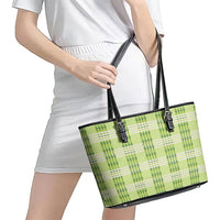 Aloha Hawaii Pakalana Pikake Lei Leather Tote Bag Palaka Inspired Hawaiian-plaid Pastel Green LT14 - Polynesian Pride
