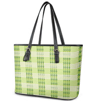 Aloha Hawaii Pakalana Pikake Lei Leather Tote Bag Palaka Inspired Hawaiian-plaid Pastel Green LT14 - Polynesian Pride