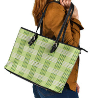 Aloha Hawaii Pakalana Pikake Lei Leather Tote Bag Palaka Inspired Hawaiian-plaid Pastel Green LT14 - Polynesian Pride