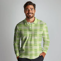 Aloha Hawaii Pakalana Pikake Lei Long Sleeve Polo Shirt Palaka Inspired Hawaiian-plaid Pastel Green LT14 - Polynesian Pride