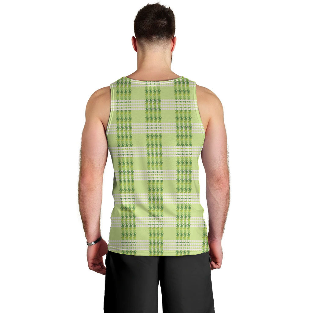 Aloha Hawaii Pakalana Pikake Lei Men Tank Top Palaka Inspired Hawaiian-plaid Pastel Green LT14 - Polynesian Pride