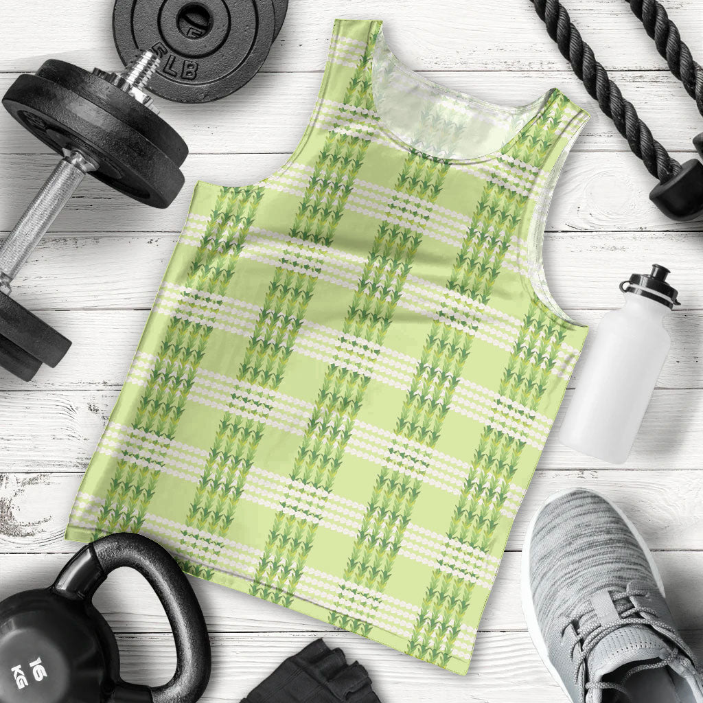 Aloha Hawaii Pakalana Pikake Lei Men Tank Top Palaka Inspired Hawaiian-plaid Pastel Green LT14 - Polynesian Pride