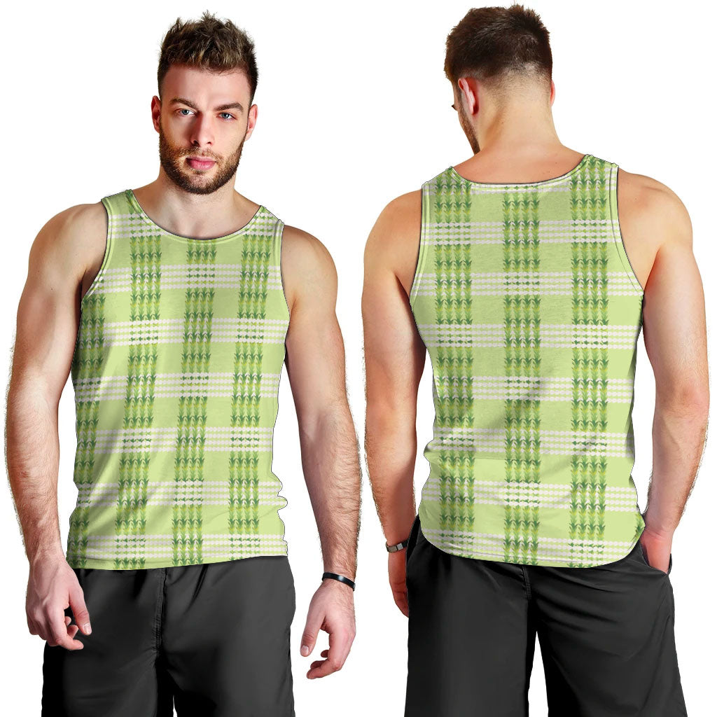 Aloha Hawaii Pakalana Pikake Lei Men Tank Top Palaka Inspired Hawaiian-plaid Pastel Green LT14 - Polynesian Pride