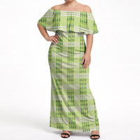 Aloha Hawaii Pakalana Pikake Lei Off Shoulder Maxi Dress Palaka Inspired Hawaiian-plaid Pastel Green LT14 Women Green - Polynesian Pride