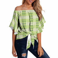 Aloha Hawaii Pakalana Pikake Lei Off Shoulder Wrap Waist Top Palaka Inspired Hawaiian-plaid Pastel Green LT14 Green - Polynesian Pride