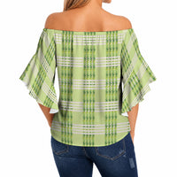 Aloha Hawaii Pakalana Pikake Lei Off Shoulder Wrap Waist Top Palaka Inspired Hawaiian-plaid Pastel Green LT14 - Polynesian Pride