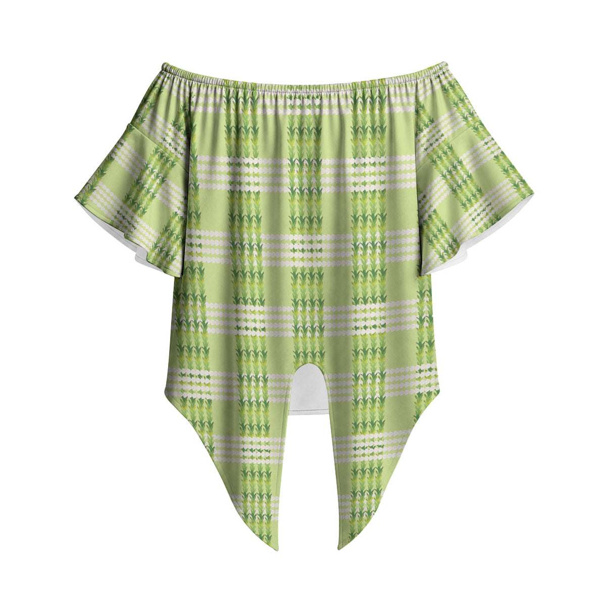 Aloha Hawaii Pakalana Pikake Lei Off Shoulder Wrap Waist Top Palaka Inspired Hawaiian-plaid Pastel Green LT14 - Polynesian Pride