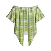 Aloha Hawaii Pakalana Pikake Lei Off Shoulder Wrap Waist Top Palaka Inspired Hawaiian-plaid Pastel Green LT14 - Polynesian Pride
