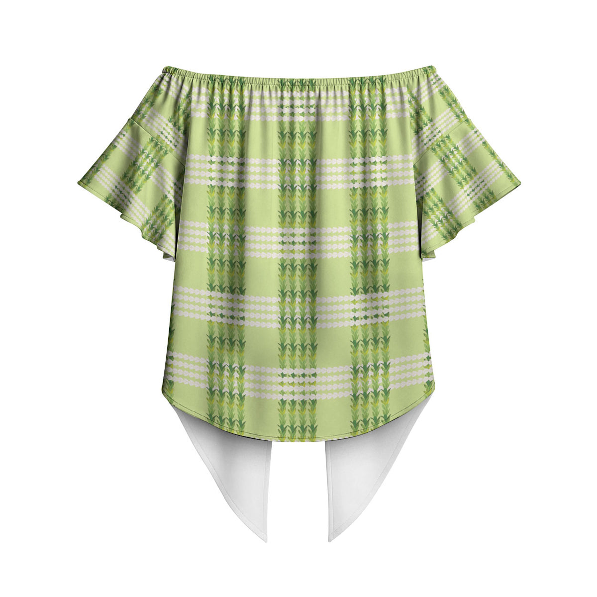 Aloha Hawaii Pakalana Pikake Lei Off Shoulder Wrap Waist Top Palaka Inspired Hawaiian-plaid Pastel Green LT14 - Polynesian Pride