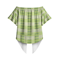 Aloha Hawaii Pakalana Pikake Lei Off Shoulder Wrap Waist Top Palaka Inspired Hawaiian-plaid Pastel Green LT14 - Polynesian Pride