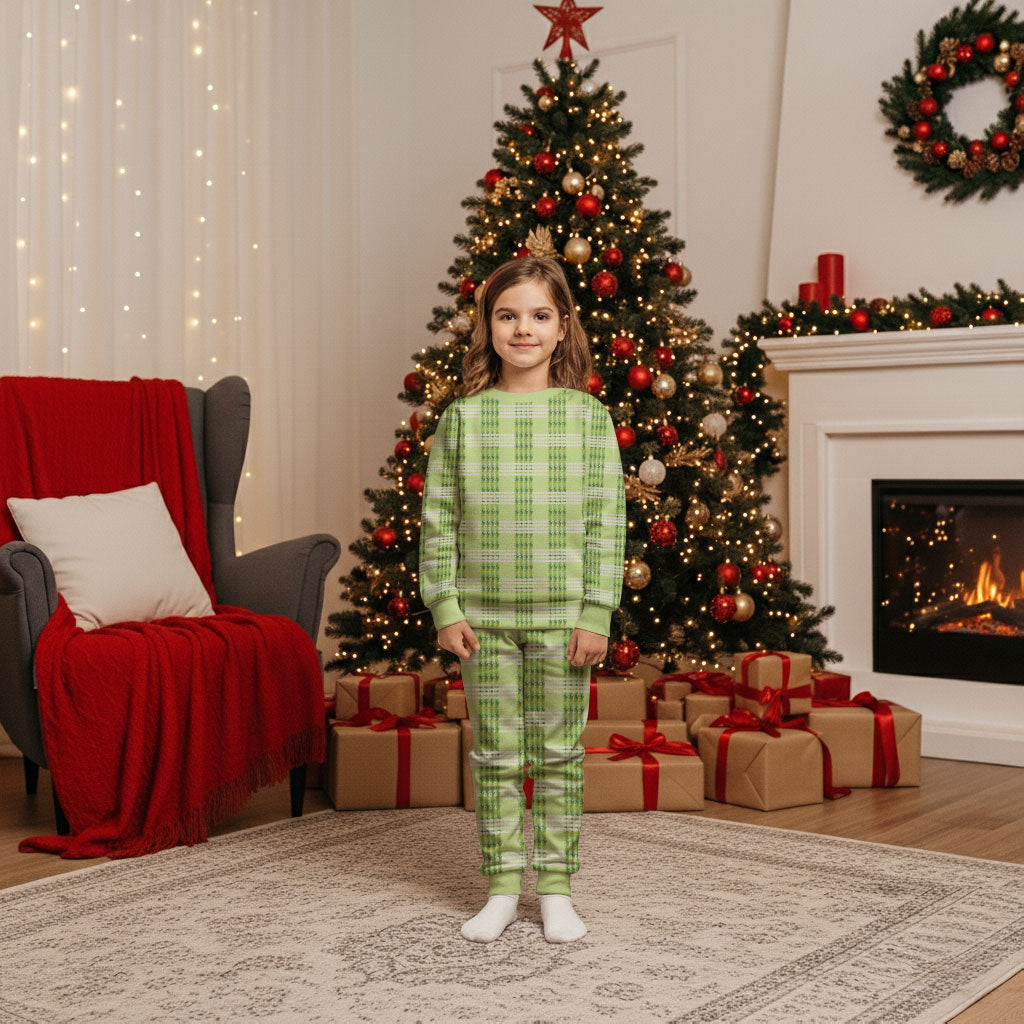 Aloha Hawaii Pakalana Pikake Lei Christmas Pajama Set Palaka Inspired Hawaiian-plaid Pastel Green LT14 Kid Green - Polynesian Pride