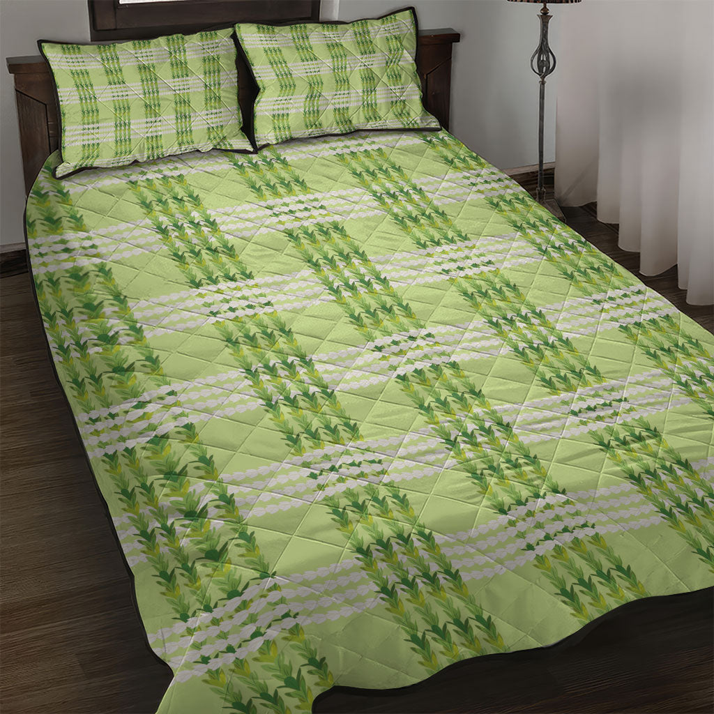 Aloha Hawaii Pakalana Pikake Lei Quilt Bed Set Palaka Inspired Hawaiian-plaid Pastel Green LT14 Green - Polynesian Pride