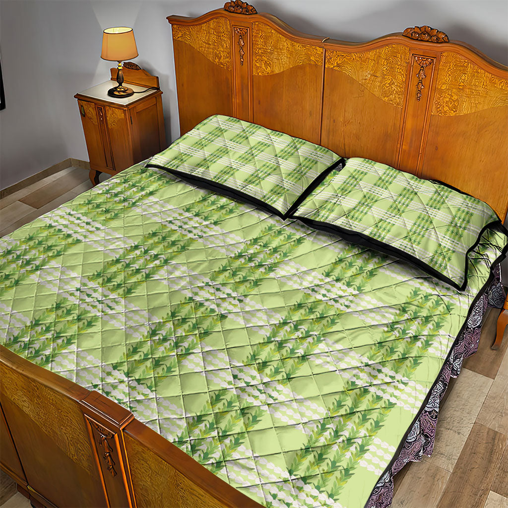 Aloha Hawaii Pakalana Pikake Lei Quilt Bed Set Palaka Inspired Hawaiian-plaid Pastel Green LT14 - Polynesian Pride