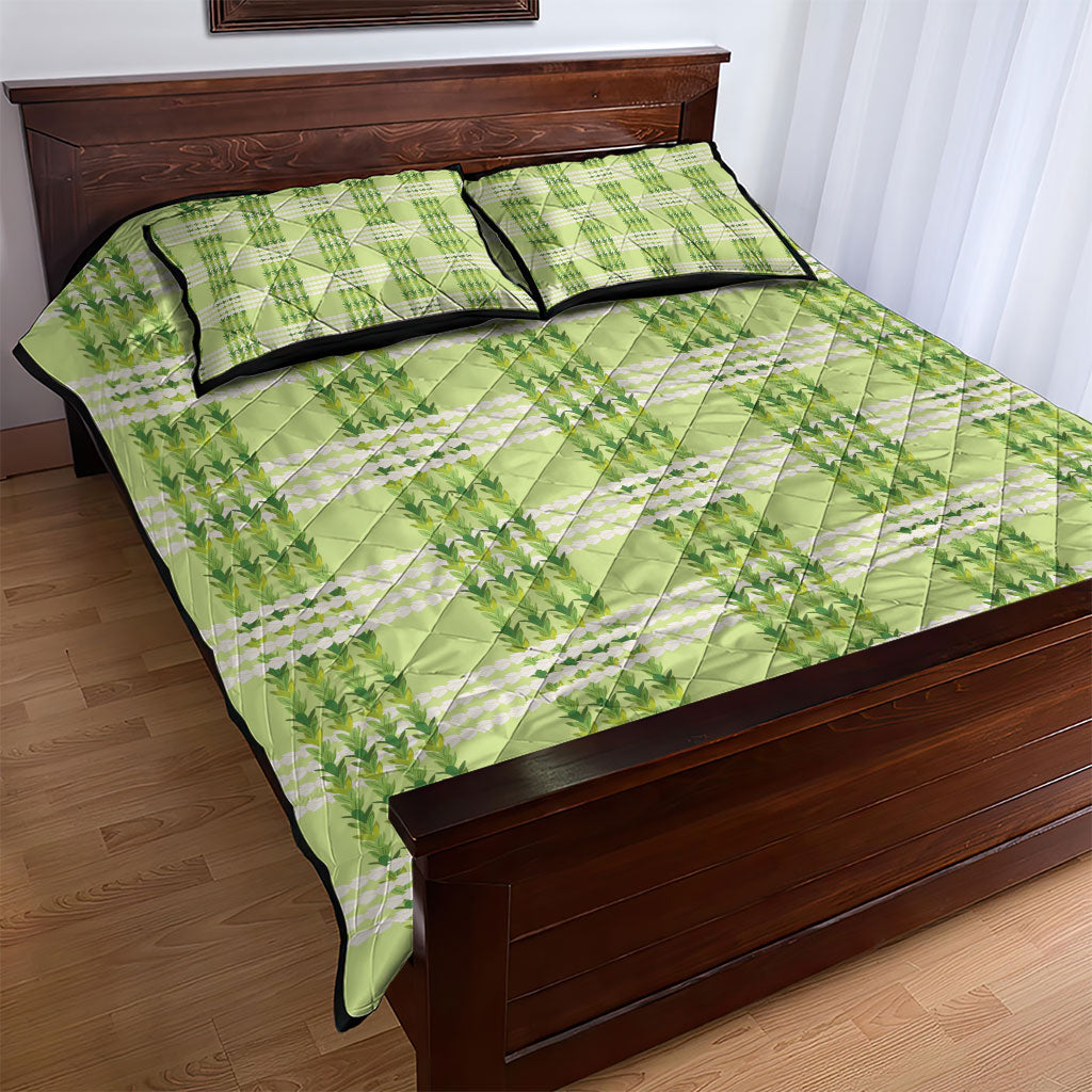 Aloha Hawaii Pakalana Pikake Lei Quilt Bed Set Palaka Inspired Hawaiian-plaid Pastel Green LT14 - Polynesian Pride