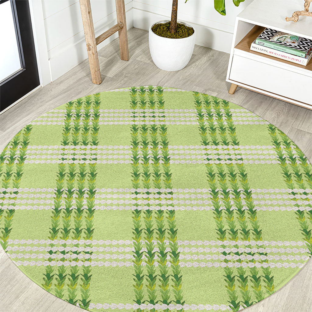 Aloha Hawaii Pakalana Pikake Lei Round Carpet Palaka Inspired Hawaiian-plaid Pastel Green LT14 Green - Polynesian Pride