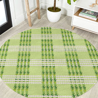 Aloha Hawaii Pakalana Pikake Lei Round Carpet Palaka Inspired Hawaiian-plaid Pastel Green LT14 Green - Polynesian Pride