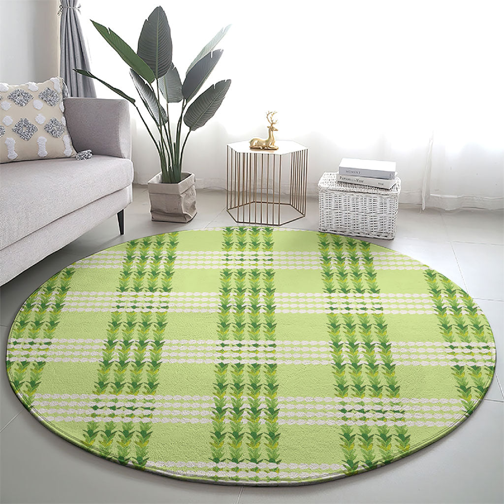 Aloha Hawaii Pakalana Pikake Lei Round Carpet Palaka Inspired Hawaiian-plaid Pastel Green LT14 - Polynesian Pride