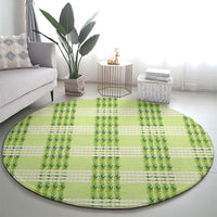 Aloha Hawaii Pakalana Pikake Lei Round Carpet Palaka Inspired Hawaiian-plaid Pastel Green LT14 - Polynesian Pride