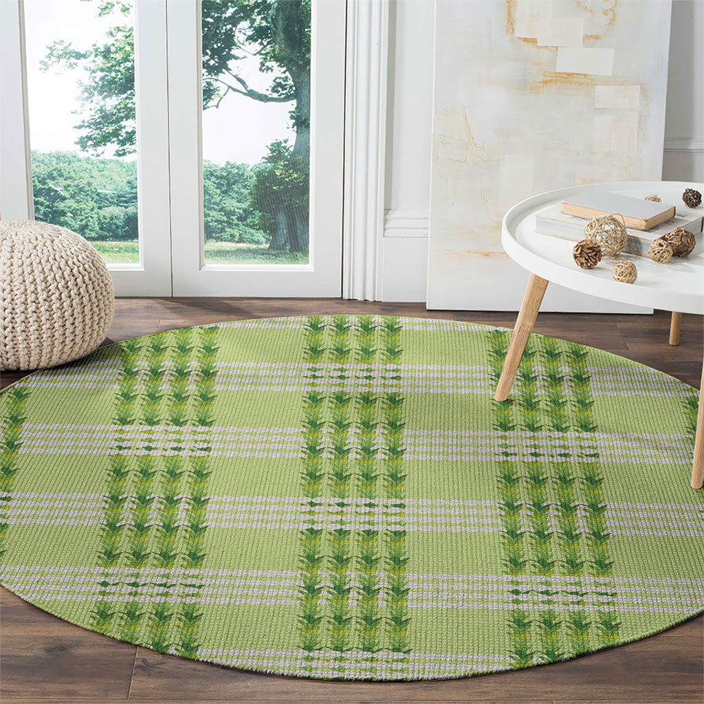 Aloha Hawaii Pakalana Pikake Lei Round Carpet Palaka Inspired Hawaiian-plaid Pastel Green LT14 - Polynesian Pride