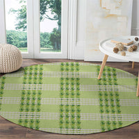Aloha Hawaii Pakalana Pikake Lei Round Carpet Palaka Inspired Hawaiian-plaid Pastel Green LT14 - Polynesian Pride