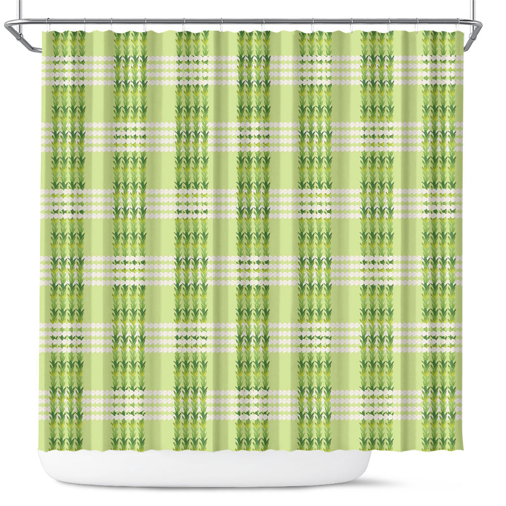 Aloha Hawaii Pakalana Pikake Lei Shower Curtain Palaka Inspired Hawaiian-plaid Pastel Green LT14 Green - Polynesian Pride