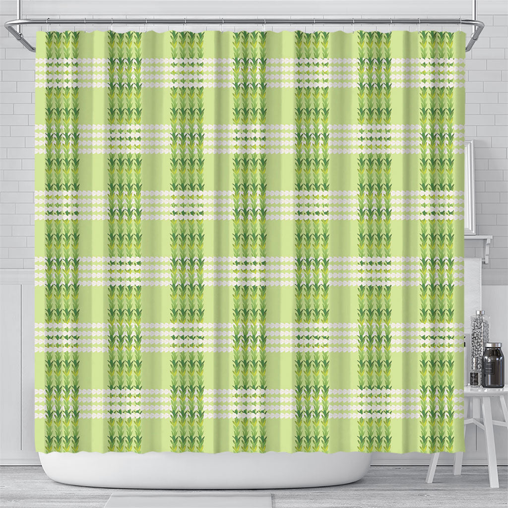 Aloha Hawaii Pakalana Pikake Lei Shower Curtain Palaka Inspired Hawaiian-plaid Pastel Green LT14 - Polynesian Pride