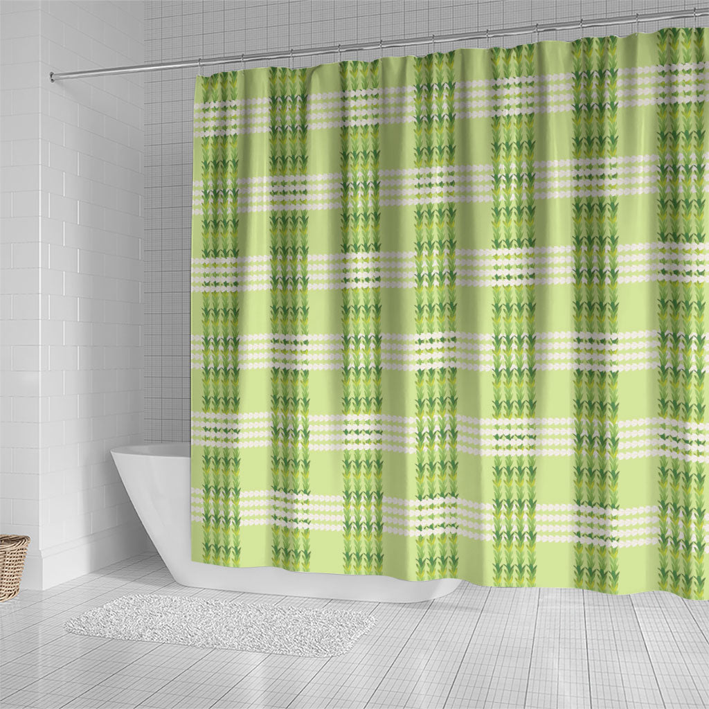 Aloha Hawaii Pakalana Pikake Lei Shower Curtain Palaka Inspired Hawaiian-plaid Pastel Green LT14 - Polynesian Pride