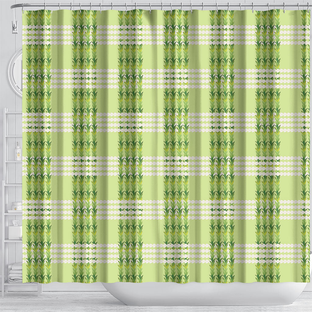 Aloha Hawaii Pakalana Pikake Lei Shower Curtain Palaka Inspired Hawaiian-plaid Pastel Green LT14 - Polynesian Pride