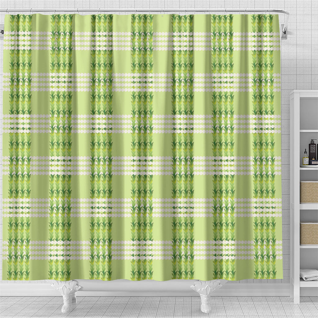 Aloha Hawaii Pakalana Pikake Lei Shower Curtain Palaka Inspired Hawaiian-plaid Pastel Green LT14 - Polynesian Pride