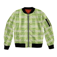 Aloha Hawaii Pakalana Pikake Lei Sleeve Zip Bomber Jacket Palaka Inspired Hawaiian-plaid Pastel Green LT14 Unisex Green - Polynesian Pride