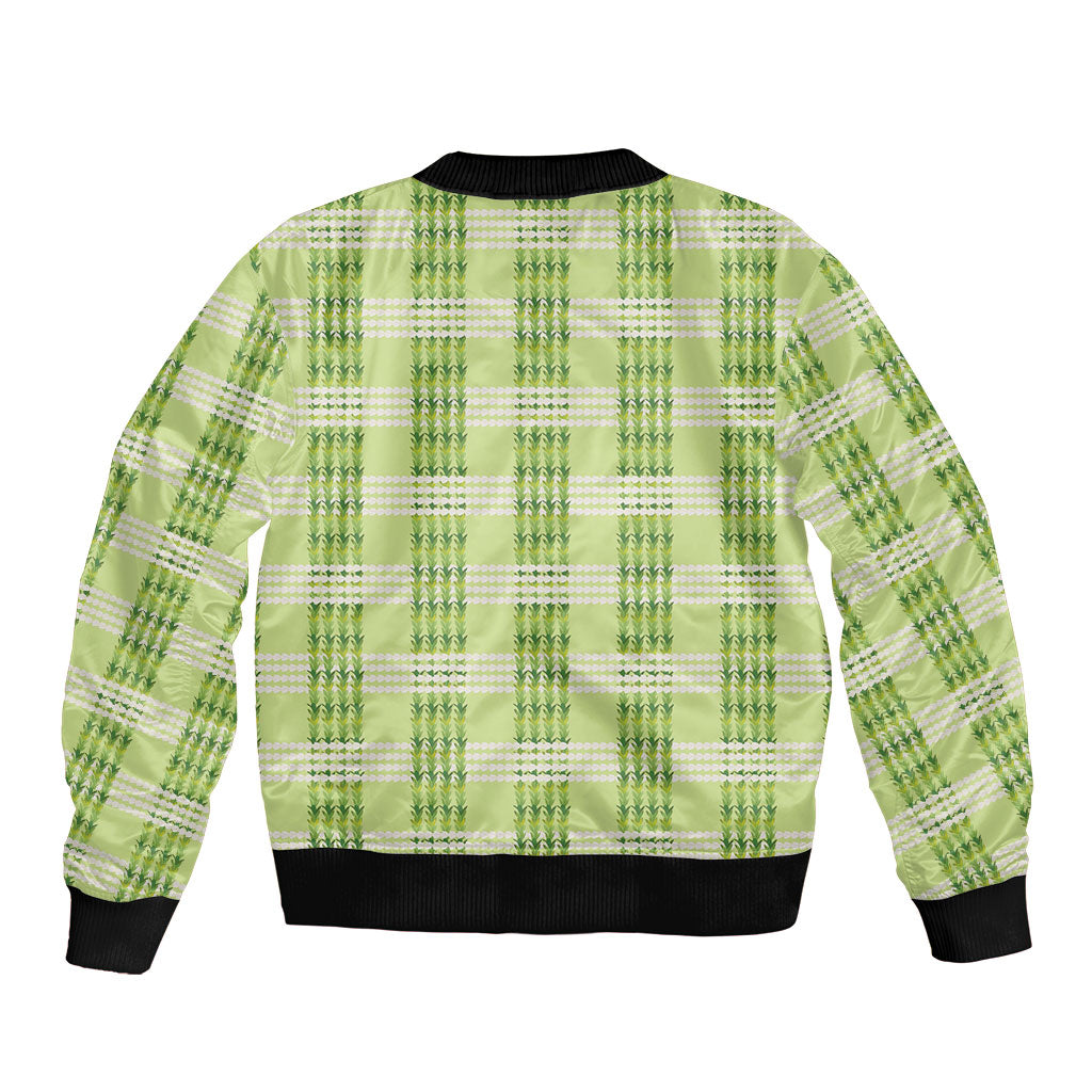 Aloha Hawaii Pakalana Pikake Lei Sleeve Zip Bomber Jacket Palaka Inspired Hawaiian-plaid Pastel Green LT14 - Polynesian Pride