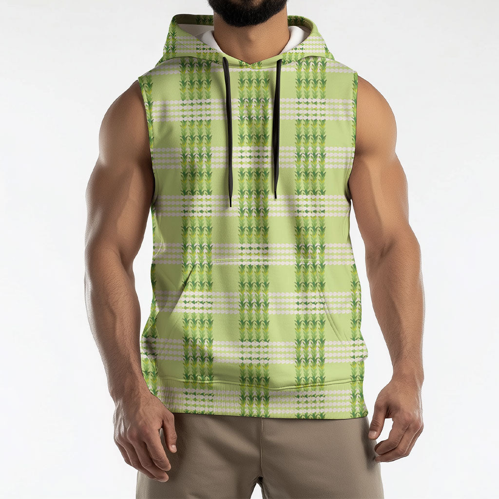 Aloha Hawaii Pakalana Pikake Lei Sleeveless Hoodie Palaka Inspired Hawaiian-plaid Pastel Green LT14 - Polynesian Pride