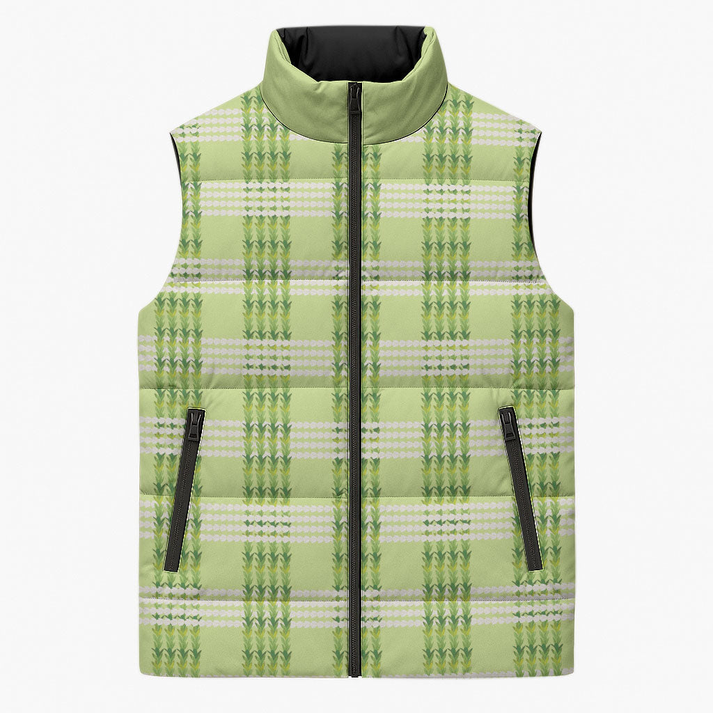 Aloha Hawaii Pakalana Pikake Lei Sleeveless Puffer Jacket Palaka Inspired Hawaiian-plaid Pastel Green LT14 Unisex Green - Polynesian Pride
