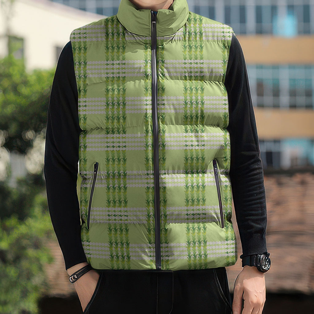 Aloha Hawaii Pakalana Pikake Lei Sleeveless Puffer Jacket Palaka Inspired Hawaiian-plaid Pastel Green LT14 - Polynesian Pride