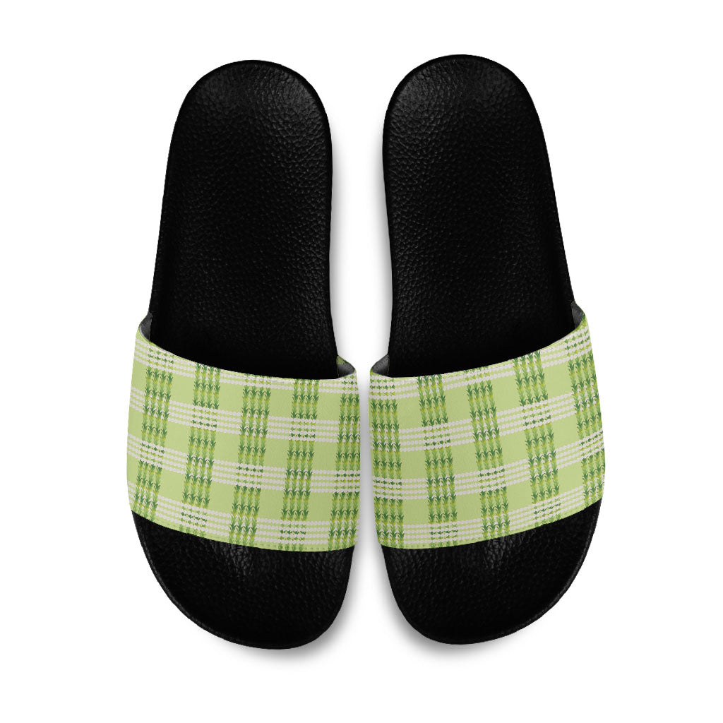 Aloha Hawaii Pakalana Pikake Lei Slide Sandals Palaka Inspired Hawaiian-plaid Pastel Green LT14 Green - Polynesian Pride